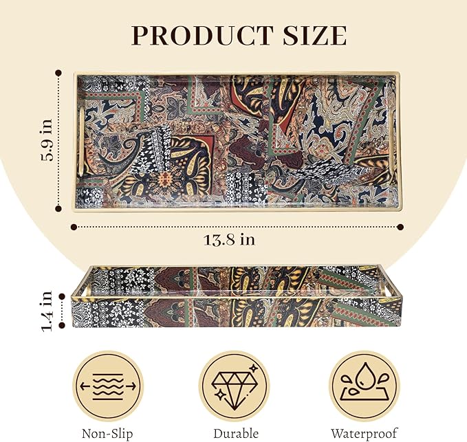 MAONAME Plastic Vanity Tray, Bathroom Counter Tray, Decorative Trays with Handles, Storage Dresser Trays Organizer for Toilet Tank, Jewelry, Makeup, 13.8" x 6" x 1.57"