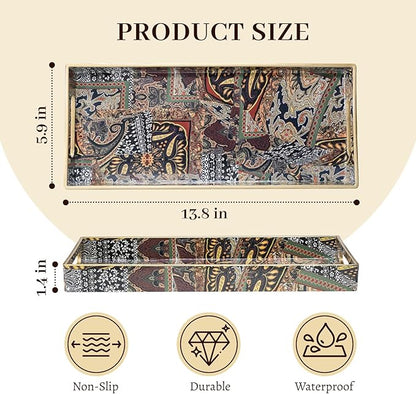 MAONAME Plastic Vanity Tray, Bathroom Counter Tray, Decorative Trays with Handles, Storage Dresser Trays Organizer for Toilet Tank, Jewelry, Makeup, 13.8" x 6" x 1.57"