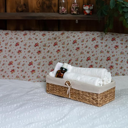 Tank Topper Storage Baskets - Woven Wicker Basket for Toilet Paper Holder, Baskets for Vanity, Bathroom, Pantry Organizing, or Coffee Table Decor Pack of 02 Waterhyacinth