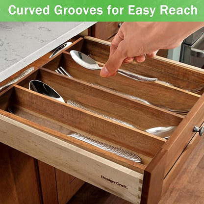 Greenual Acacia Wood Silverware Organizer 10 In Utensil Organizer Silverware Tray for Drawer Cutlery Flatware Organizer for Kitchen
