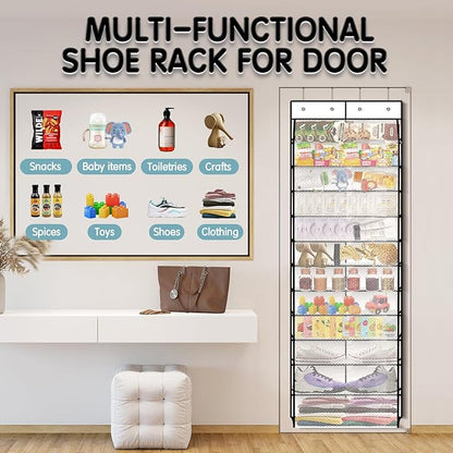 Kotkn Over The Door Shoe Organizer with 12 Large Breathable Pockets - Durable Hanging Storage for the Entire Family's Shoes (White)