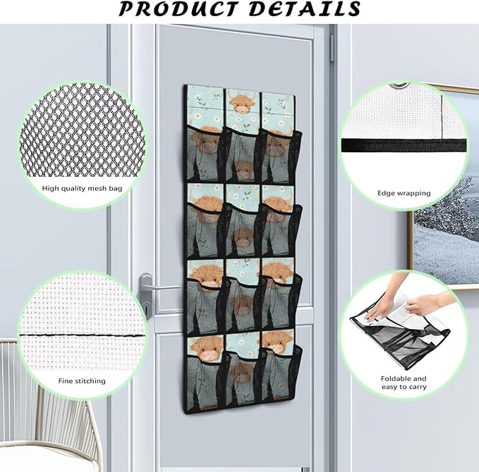 Plateau Cattle Over The Door Organizer Decor Nursery Storage with 12 Large Pockets,Nursery Organizers and Storage,Stable Spice Rack for Kitchen,Behind Door Bag for Bathroom,Bedroom