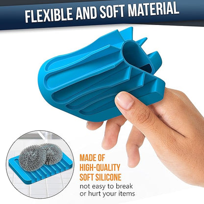 ZAPPOWARE Self Draining Soap Dish for Bar Soap - Pack of 2 Blue Silicone Waterfall Drain Soap Savers for Shower, Bath, Kitchen Countertop