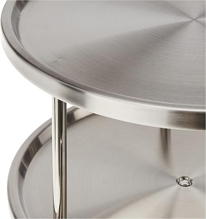 Estilo Stainless Steel 2-Tier Spice Rack Lazy Susan Organizer | 360-Degree Racks for Inside Cabinets | Rotating/Spinning Storage | Food, Kitchen, Pantry, Medicine