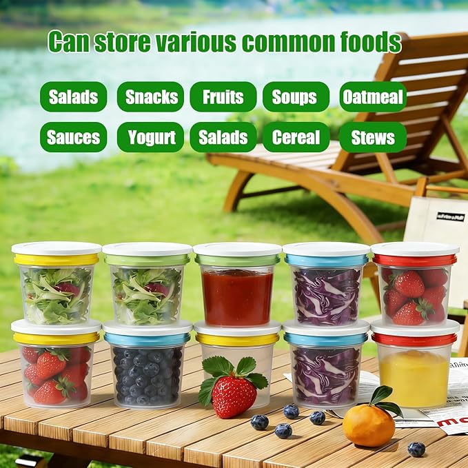 12 Pack 8.8oz Plastic Food Storage Containers with Lids, Small Meal Prep Container Jars for Food, Salad, Soup, Snack, Freezer & Lunch