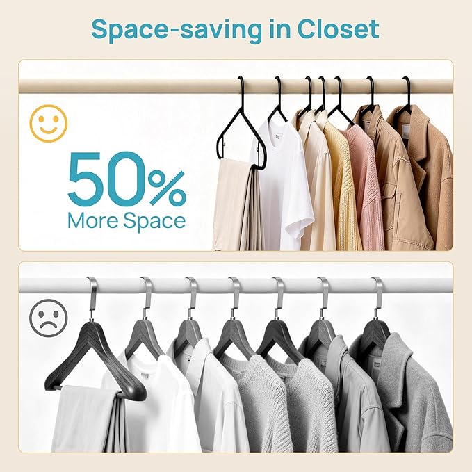 Vtopmart 60 Pack Plastic Clothes Hangers, 16.7in Standard StackFit Hangers for T-Shirt, Coats, Jackets, Sweaters, Non-Slip Slim Hanger with Hooks, Space-Saving in Closet, Durable Clothes Organizers
