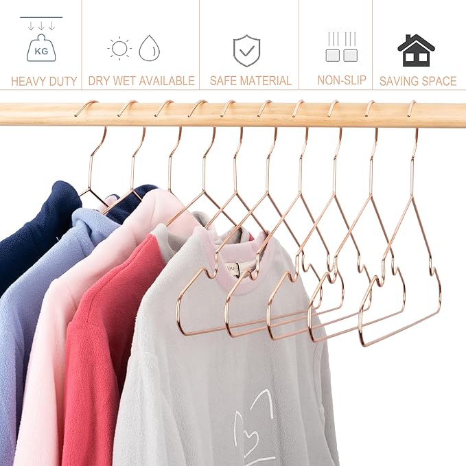 16.5" Rose Gold Copper Clothes Hangers - 10 Pack,Heavy Duty Strong Metal Hanger for Storage Display Sling Organization of Coat Shirts Dresses Jacket Elegant Standard Suit Accessory
