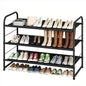 Ekisemio 3-Tier Stackable Shoe Rack – Expandable & Adjustable Fabric Shoe Organizer, Space-Saving for Closet, Black