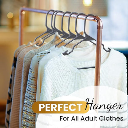 Our Modern Space 50 Pack Adult Plastic Hanger for Shirt Pants Coats Dresses Skirts Suits Jackets - Standard Thick Coat Hanger - Sturdy & Durable Design with Shoulder Grooves Hook - Grey