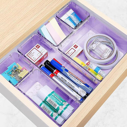 StorMiracle 25 PCS Drawer Organizer Set, 4 Varied Size Bathroom and kitchen Drawer cabinet organizer Trays, Clear Storage Bins for Makeup, Jewelry, Utensils and Gadgets， Purple
