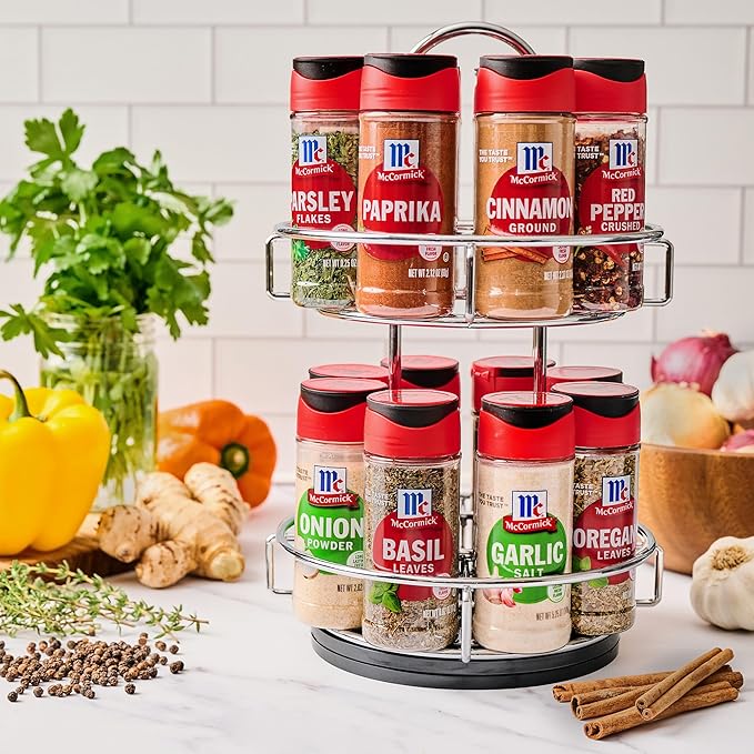 McCormick Spice Rack, Two Tier Chrome, Featuring 16 Herbs & Spices for Everyday Cooking, Great Gift for Housewarming, Wedding & Bridal Shower, 26.09 oz