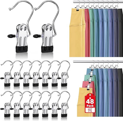 48 Pack Boot Hangers Clips for Closet, Laundry Hooks Hanging Clips Pants Hangers with Clips Legging Organizer Clothes Pins Hanger Clips for Closet Organizer Towel Socks Hats Jeans Home Travel Silver