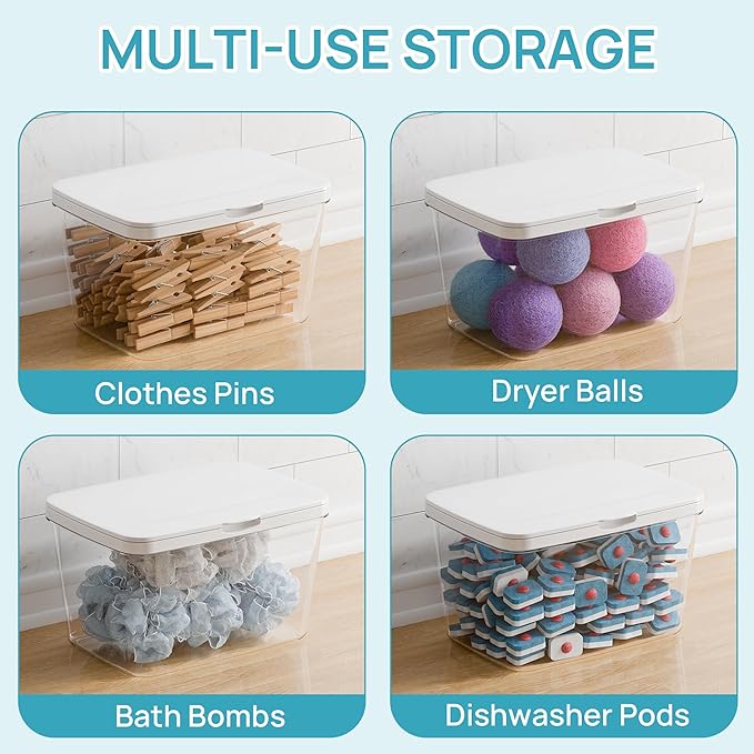 Vtopmart 5 Pack Laundry Pods Container and Dryer Sheet Holder, Detergent Powder Container with Lids &Labels & Scoop for Laundry Room Organization, Laundry Storage for Powder, Pods, Scent Booster Beads