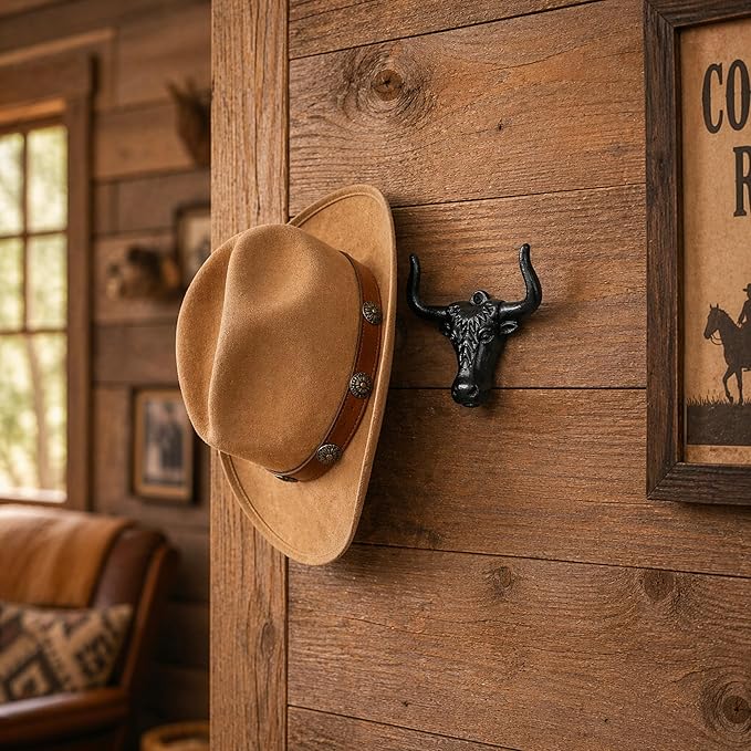 Cowboy Hat Rack Wall Mount 2PC Cowboy Hat Holder Hooks Western Hat Rack Metal Cowboy Hat Hooks Rustic Western Decor Hat Hanger