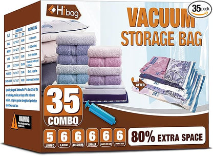 Vacuum Storage Bags, Space Saver Vacuum Seal Storage Bags 35-Pack Sealer Bags for Clothes, Clothing, Bedding, Comforter, Blanket (35C)