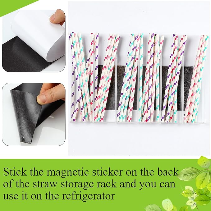 Honeydak Magnetic Acrylic Straw Holder for Cabinet Door with Adhesive Tapes and 5 Removable Partitions, Reusable Straw Organizer Storage Space-saving for Cabinet Door Fridge Kitchen(Clear,12 Inch)