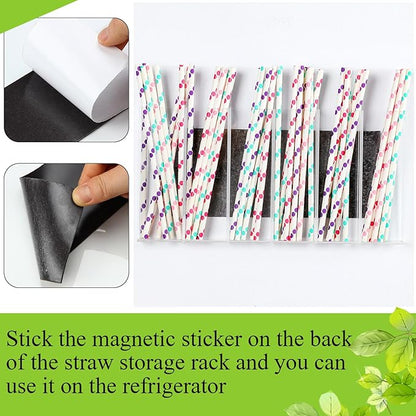 Honeydak Magnetic Acrylic Straw Holder for Cabinet Door with Adhesive Tapes and 5 Removable Partitions, Reusable Straw Organizer Storage Space-saving for Cabinet Door Fridge Kitchen(Clear,12 Inch)