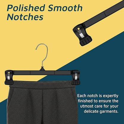 Lifemaster Pants Hangers with Clips Pack of 50, 12-Inch Heavy-Duty Clothes Hangers with Non-Slip Ridged Grip Clips & 360° Swivel Hook, Space-Saving Closet Organizer for Pants, Skirts & Shorts, Black