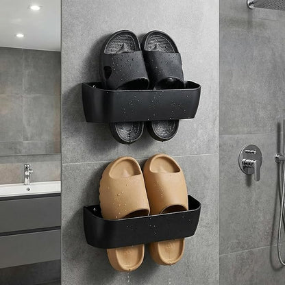 Wall Mounted Shoe Rack 2-Pack with Sticky Strips, Durable Plastic Shoe Holder & Organizer for Door/Wall, Hanging Shoe Hanger for RV, Closet & Home (Black)