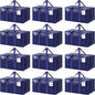 12 Pack Extra Heavy Duty Large Moving Bags with Strong Zipper & Comfortable Handles, Sturdy & Durable Clothes Storage Bags Totes Bins, Packing Moving Boxes for College Supplies, Dark Blue