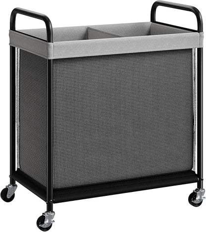 ELYKEN Laundry Hamper 2 Section, 100L Rolling Laundry Sorter with Removable Liner Bag, Laundry Basket with Wheels, Steel Frame with Metal Handle, Clothes Hamper Cart for Laundry Room & Bedroom