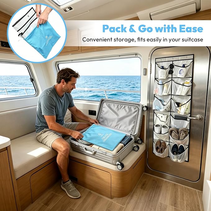 Cruise Essentials 2026, Magnetic Over The Door Organizer for Cruise Ships, 12 Large Mesh Pockets Cruise Cabin Organizer and Storage, Cruise Ship Must Haves for Royal Caribbean, Carnival, NCL