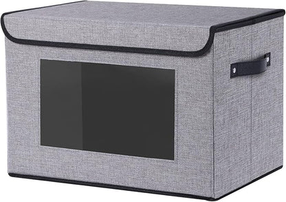 Fabric Storage Bin with Lid, Storage Box with Handles, 13 x 9.1 x 7.9 Inch Closet Organizer for Shelves Organization, Gray, 1-Pack
