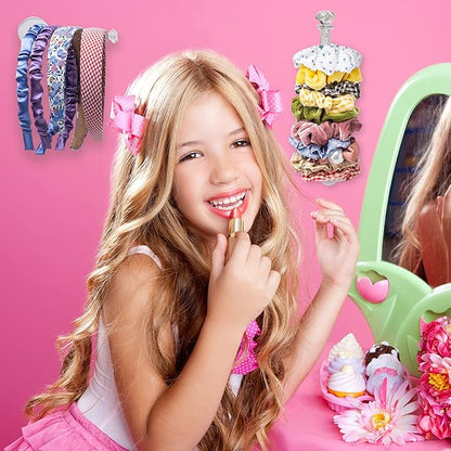 4pcs Headband Holder Stand Scrunchie Organizer, Girls Hair Accessories Organizer Storage for Headband Hairband Hair Ties, Clear Glitter Adhesive Scrunchy Holder