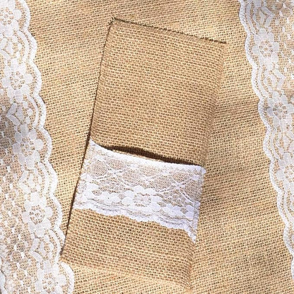 Awtlife 60 Packs Xmas Burlap Lace Utensil Holders Silverware Cutlery Pouch Knifes Forks Bag for Vintage Wedding