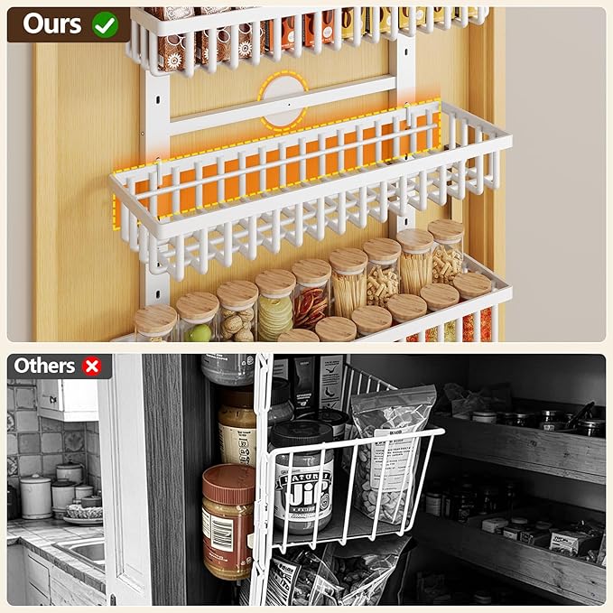 POKIPO 9 Tier Over The Door Pantry Organizer, 2 in 1 Wall Mount or Hanging Spice Rack with Adjustable Deep Basket, Heavy-Duty Seasoning Organizer and Storage for Kitchen Cabinet Closet Bathroom