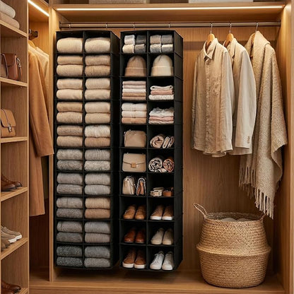 Hanging Shoe Organizer for Closet, 20 Sections Hanging Closet Organizers and Storage Shelves, Space Saving Hanging Shoe Rack, Black, 12''W×12''Dx 50''H