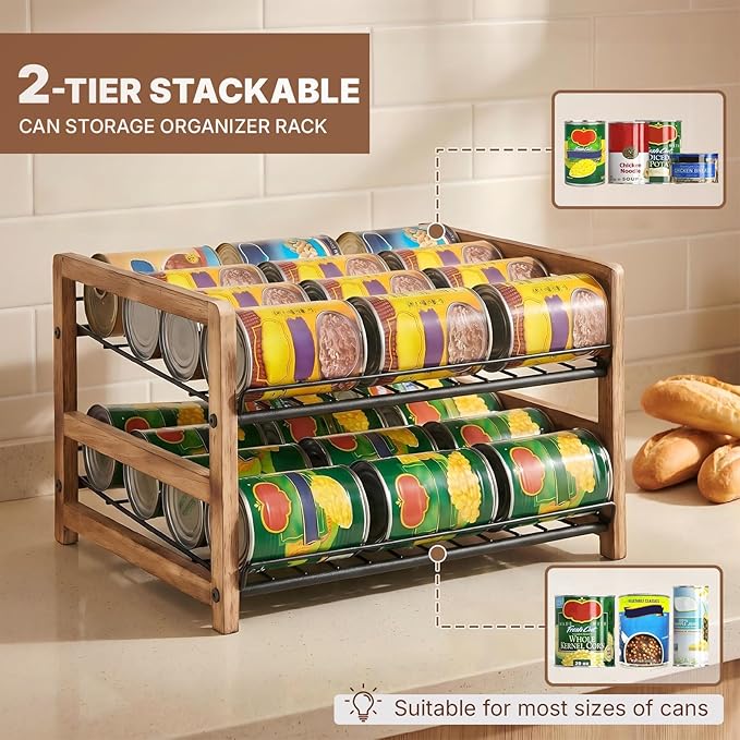 DGWJSU Can Organizer for Pantry 2-Tier, Can Storage Organizer Pantry, Soda Can Organizer, Holds up to 24 Cans Holders for Pantry, Cabinet, Countertop, Carbonized Brown