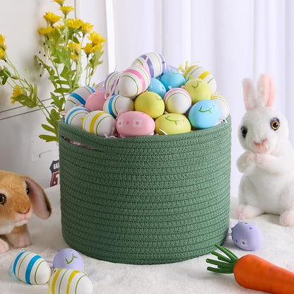 MiniArk Small Basket for Organizing | Cube Shelf Closet Storage Baskets | 9.7×9.7×7.1” | Woven Rope Gift Basket | Nursery | Round 3 Packs Green