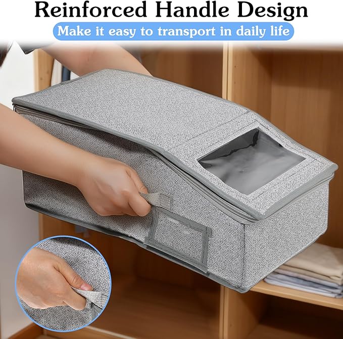4 Pack Grey Hat Organizer for Baseball Cap, Hat Storage for Closet with Clear Window, Breathable Fabric Box for Snacks, Toys, Socks, Stackable Hats Storage Organizer for Men/Women