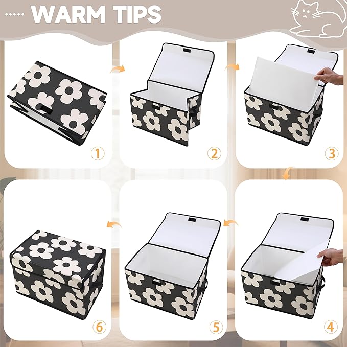 Stackable Clothes Storage Bins with Lids,Closet Organizers Fabric Cat Printing Box for Home and Office,Blanket Clothes Organizers,Under Bed Storage Containers 3 Pack.