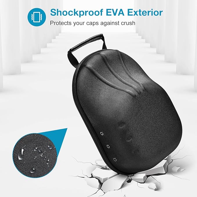 ProCase Hard Hat Travel Case for Baseball Caps, No-Crush Case Holds Up to 5-6 Hats, Adjustable Interior with Shoulder Strap for Travel, Hat Organizer Ball Caps Holder -Black