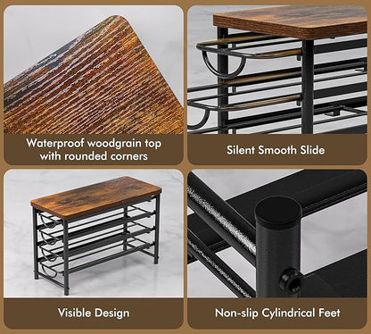 HFHOME Coffee Pod Holder with Wooden Top, Compatible with K-Cups, 4-Tier Coffee Capsule Storage Drawer, 56 Capacity Pods Organizer for Kitchen Counter, Home, Office, Black