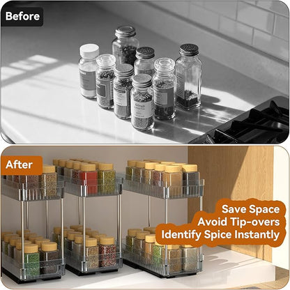 DABIGE 3 Pack Pull Out Spice Rack Organizer for Cabinet, 2 Tier Slide Out Spice Racks Organizer, Spice Cabinet Organizers, Cabinet Size Need:12'' High x 11'' Deep x 5'' Wide, Clear Acrylic
