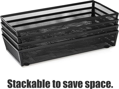 Elsjoy 4 Pack 12 Inch Mesh Flatware Trays for Kitchen Drawers, Metal Utensil Desk Drawer Organizer Kitchen Cutlery Tray Holder, Long Narrow Silverware Organizer for Spoon, Knife, Fork