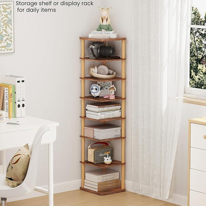 LUCKNOCK Vertical Shoe Rack, 8-Tier Tall Narrow Shoe Organizer for Entryway, Closet, Dorm & Small Spaces, Freestanding Wooden Shoe Shelf Tower for Boots, Sneakers, Heels. (Rustic Brown)
