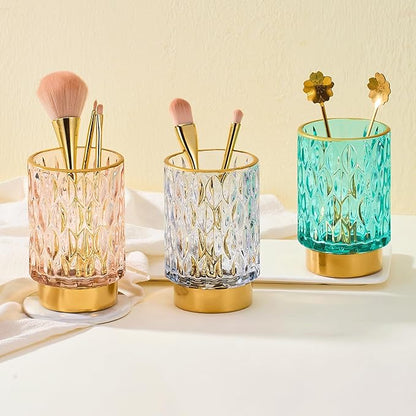 Makeup Brush Holder Organizer,Toothbrush Holders,Desk Pen Pencil Holder,Multifunctional Vintage Glass Brush Cup（A39-9-US）