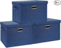 SNWDN 3 Pack Collapsible Fabric Storage Bins with Lids Fabric storage box with lids for Household and office use (Dark Blue 14.6x10.6x10.2 inches)