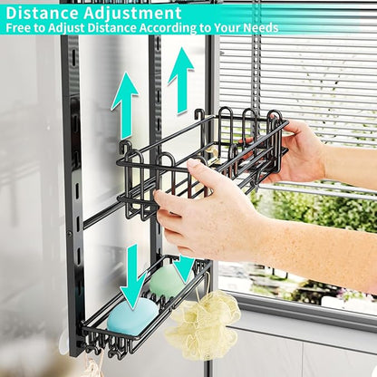 HapiRm 3 Tier Over the Door Shower Caddy, Hanging Shower Caddy with 16 Hooks and 2 Soap Holders, No Drilling Adjustable Hanging Bathroom Organizer - Black