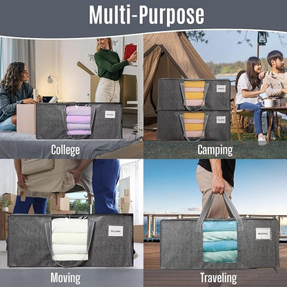 VENO 4 Pack Heavy Duty Moving Bags, Packing Bags with Clear Window, Alternative to Moving Boxes, Storage Bins for Clothes, Blankets, Comforters, College Dorm Essentials (Gray, 4 Pack)