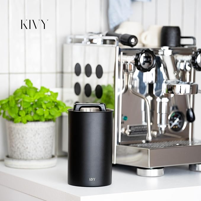 KIVY Vacuum Coffee Canister (Large) - Push Lid Preserves Aroma & Oil - Stainless Steel Airtight Canister - Container for Ground & Coffee Bean Storage - Removes Excess Air