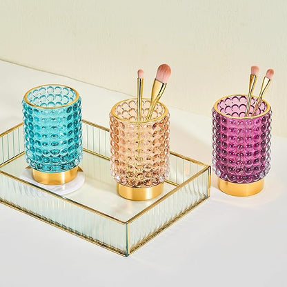 Makeup Brush Holder Organizer,Toothbrush Holders,Desk Pen Pencil Holder,Multifunctional Vintage Glass Brush Cup(A38-10-US/Turquoise/L)