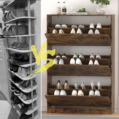 Shoe Storage Cabinet for Entryway, Brown Shoe Cabinet with 3 Flip Drawers, Hidden Shoes Rack Freestanding Storage Organizer for Entryway,Closet, Living Room,Hallway 47.24"H × 31.50"W × 9.44"D