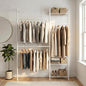 Wall Mounted Closet System – Adjustable Clothing Rack with 2 Expandable Rods & 3 Shelves, Heavy Duty Industrial Pipe Clothes Rack for Closet Organizer and Storage, White