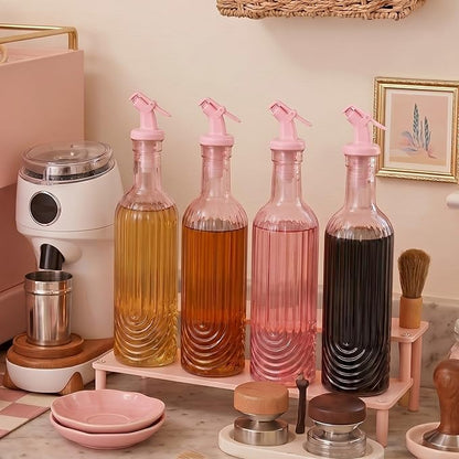 Vesici 4 Set 17oz Pink Syrup Dispenser, Glass Syrup Bottles for Coffee Bar, Pink Leak-Proof Coffee Accessories
