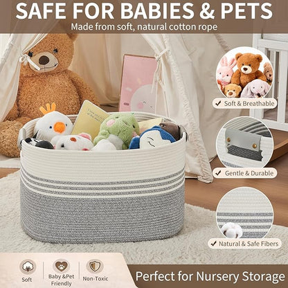 AINUOQI Laundry Basket with Handles - Blanket Basket & Hampers for Bedroom Aesthetic, Laundry Hamper & Blanket Storage for Living Room, Clothes Hamper, Tall, Large 21.7" x 16.9" x 11.8”, Grey